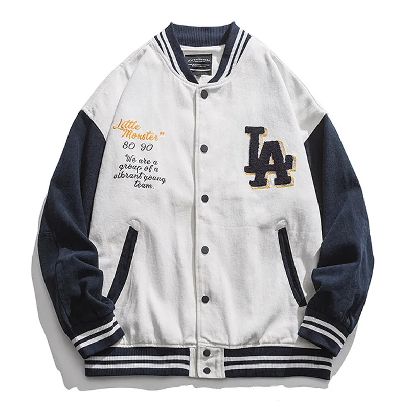 

Harajuku Baseball Jackets Men Patchwork Big Letter Flocked Embroidered Varsity Jacket Causal College Style Coat Unisex Spring