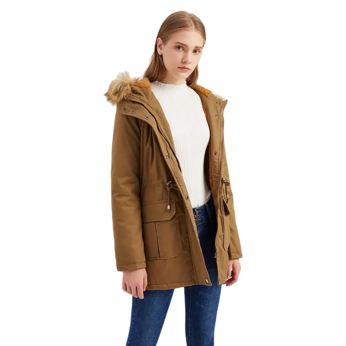

Women Keep Warm Flocking Parkas Coats Female Long Cardigans Girl's Hooded Outerwear Tops Lady's Winter Jackets Coats