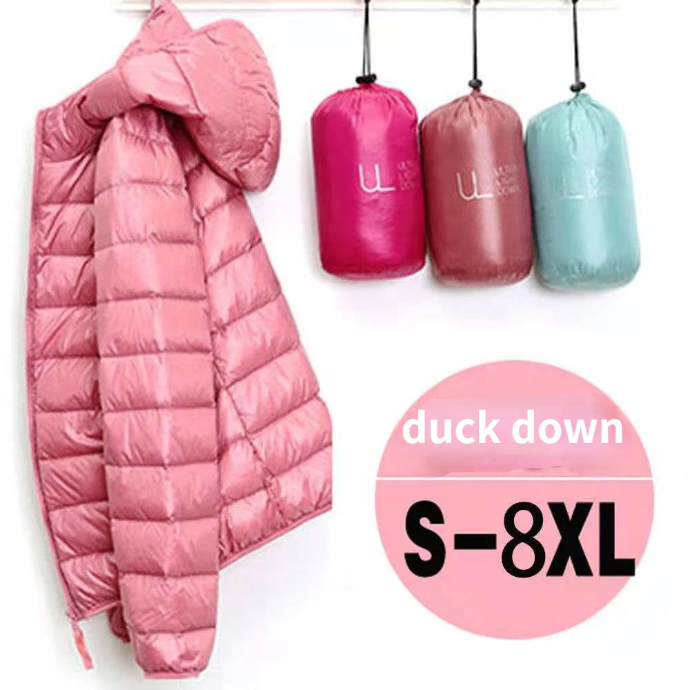 2022 Women Short Down Jacket Light & Thin Coat Filled with White Duck Down Lady Warm & Slim Fashion Coat S to 8XL Big Size