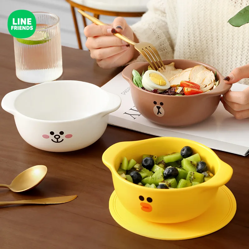 

Kawaii LINE FRIENDS Anime Hobby Brown Sally Cony Household Ceramic Amphora Bowl Salad Deep Round Bowl Microwave Safe