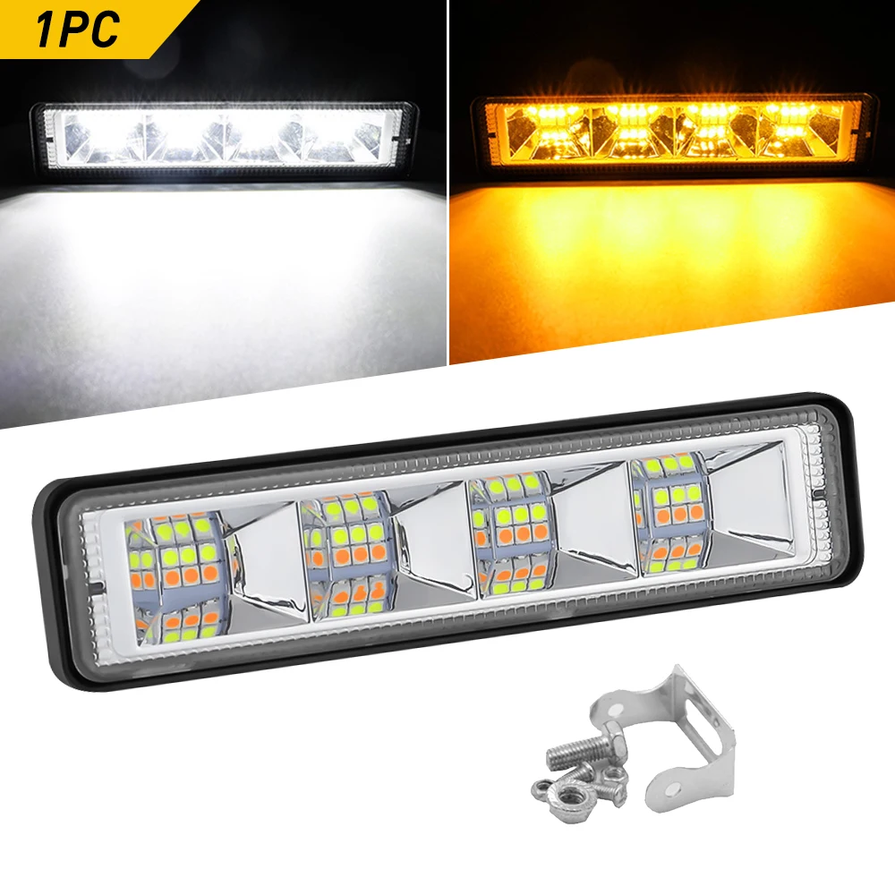 

OXILAM 1pcs Car LED Spotlight Work Light Bar 72W White Yellow 24LED For Car Offroad Truct SUV Vehicles Tractor Trucks Waterproof