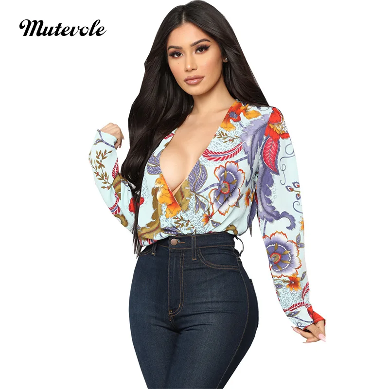 

Mutevole Women Fashion Floral Print Blouse Casual V Neck Long Sleeve Tops Elegant Mixed Color Shirt Blusas Femininas