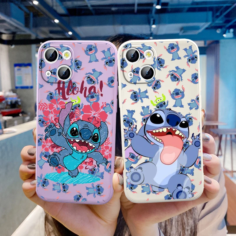

Cartoon Lilo & Stitch For Apple iPhone 13 12 Mini 11 XS Pro Max SE 2020 X XR 8 7 6 Plus Liquid Silicone TPU Rope Phone Case