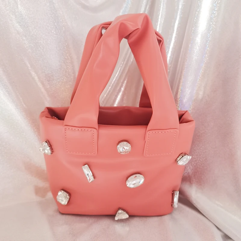 

Xiuya Sexy Hot Womens Handbag 2021 Luxury Rhinestone Soft PU Leather Small Tote Bags For Women Diamond Top Handle Pockets Pouch