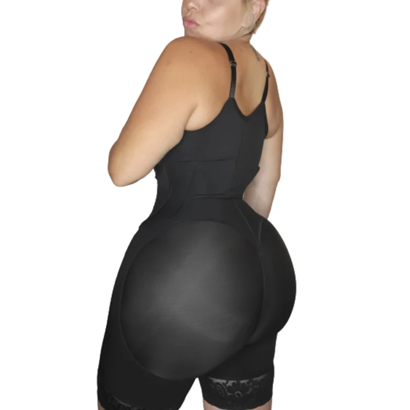 Knee Length Body Shaper With Hook-Eye Recovery Compression Faja Women'S Tummy Control Shapewear