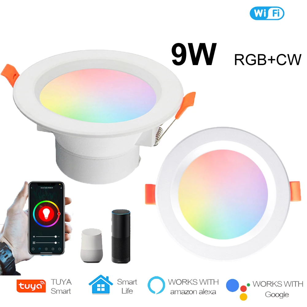 

Умный Светодиодный точечный светильник Smehoart Tuya с Wi-Fi, 9 Вт, 110-240 В, диммируемая Светодиодная лампа RGB + CW + WW, работает с Alexa Google комнатная потоло...