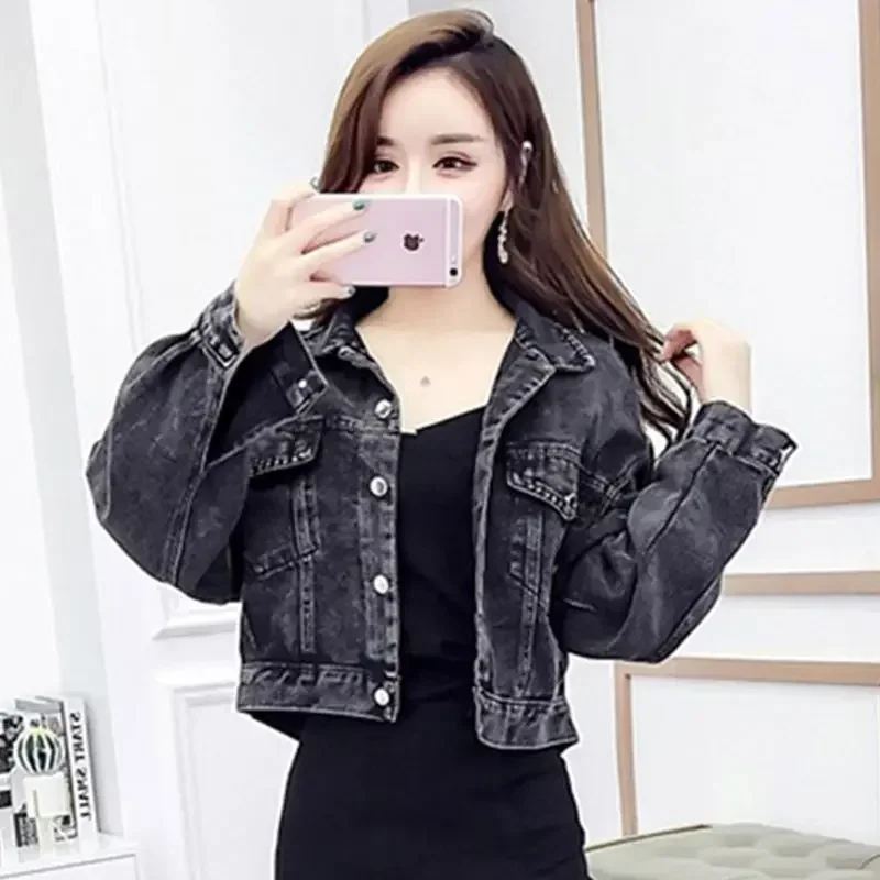 Демисезонная черная джинсовая куртка для женщин Синяя Женская верхняя одежда