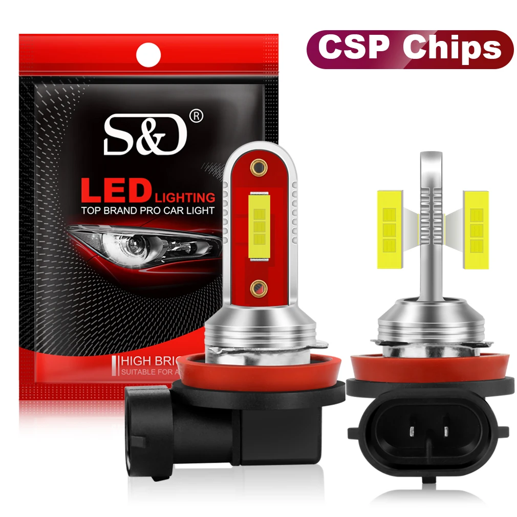 2 шт. H8 H11 LED HB4 9006 HB3 9005 Противотуманные фары s-лампы CSP-чипы для автомобиля дневные