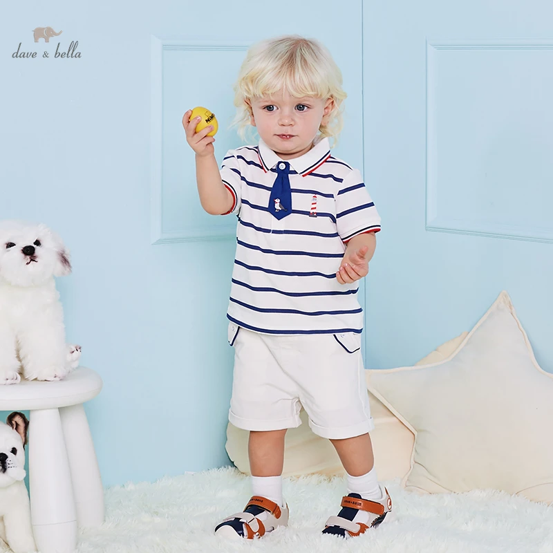 Conjuntos de ropa de marca de verano para niños, Tops de manga corta a rayas + Pantalones cortos blancos, 2 piezas, DB2221779