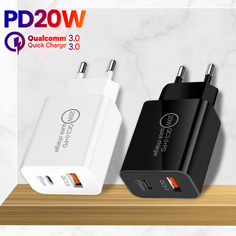 

PD 20W USB Type C Charger QC3.0 Fast Charge For iphone 14 13 12 Pro Max Xiaomi POCO F3 Redmi Mobile Cellphone Adapter EU US Plug