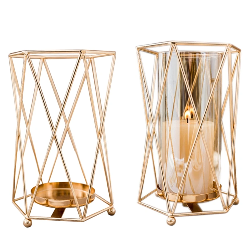 

Home Decor Candle Holders Glass Metal Candlesticks Wedding Decoration Salon Candles Container Modern Home Decoration