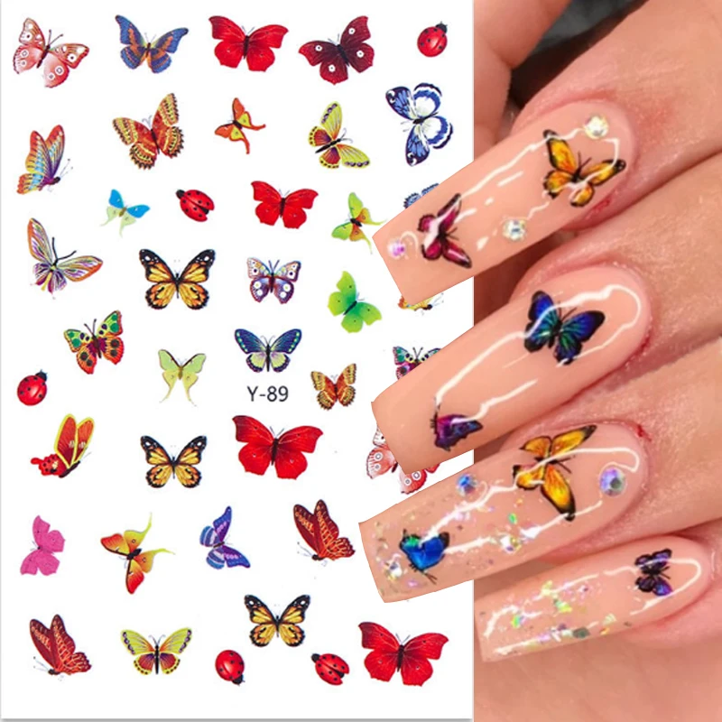 

1 Sheet Colorful Butterfly 3D Nail Stickers Flowers Leaves Self Adhesive Transfer Sliders Wraps Manicures Foils DIY Decorations