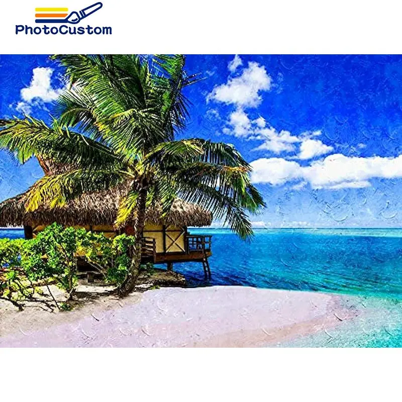 

PhotoCustom Pictures By Number Tree Scenery Kits Home Decor Painting By Number Seaside Drawing On Canvas HandPainted Art Gift