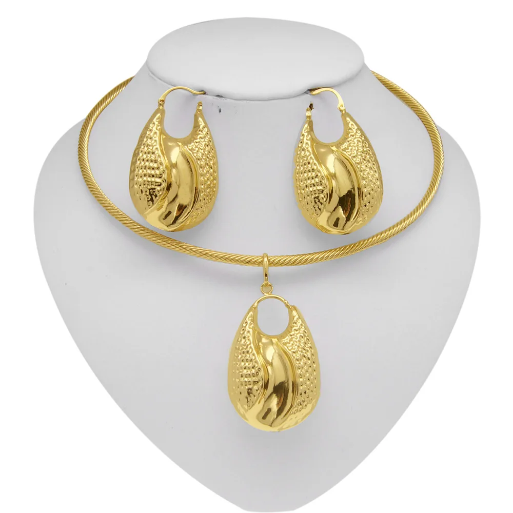 

Trend African Jewelry Set For Women Fashion Dubai Wedding Earrings For Bridal Nigerian Design Gold Plated Necklace