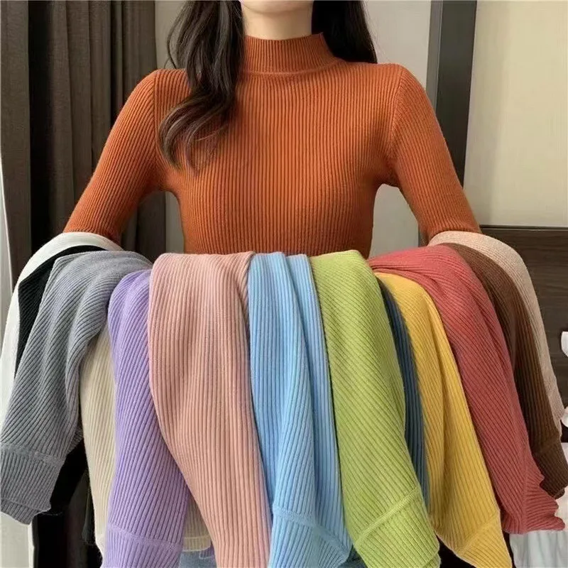 

New Spring Autumn Turtleneck Pullovers Sweaters Basic Women Long Sleeve Korean Slim Sweaters Casual Jumper Female Knitted Top