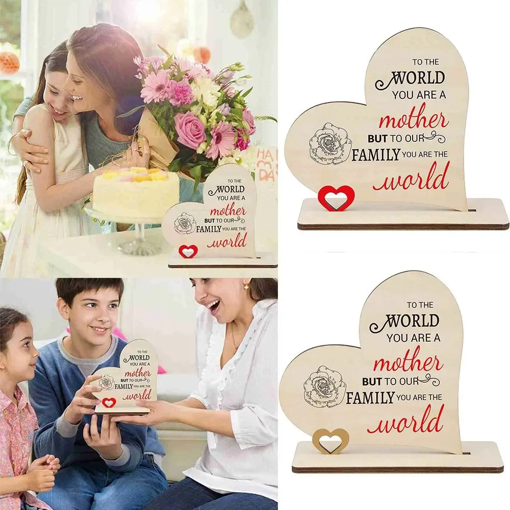 

Home Decor Freestanding Desktop Wood Love Heart Wooden Ornament Happy Mother's Day Mothers Day Gift