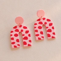 cute girls pink candy acrylic earrings design geometric handmade kpop retro earrings new fashion party color jewelry for women