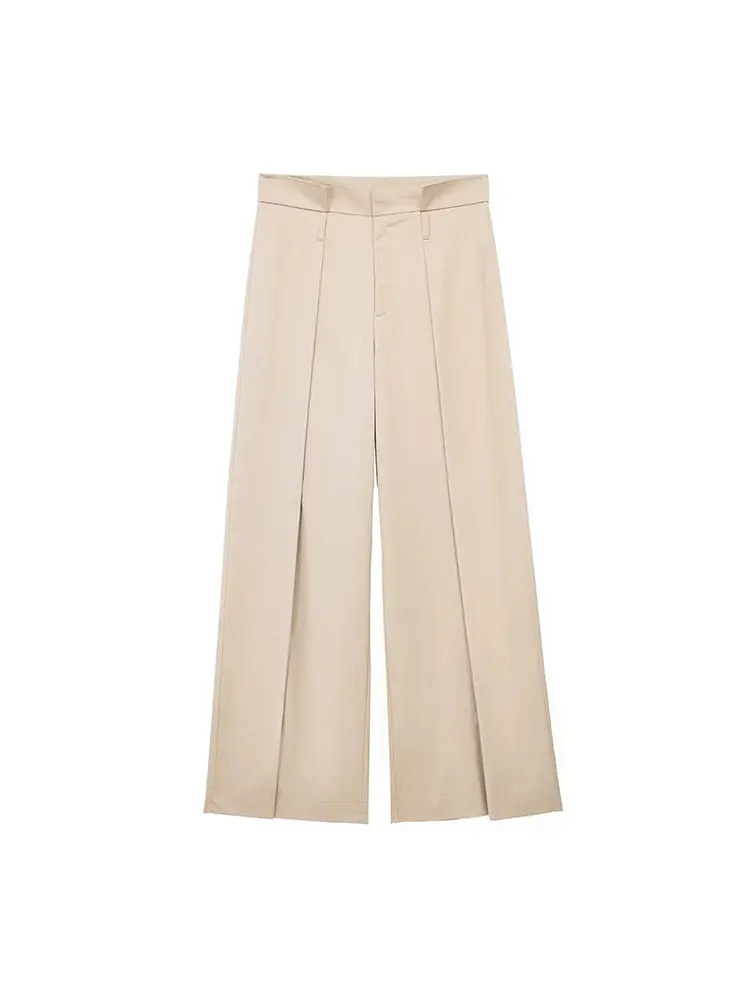 

Nlzgmsj Straight Leg Pants Women Spring All-match Pleated Design Commuter Casual Floor Length Pants