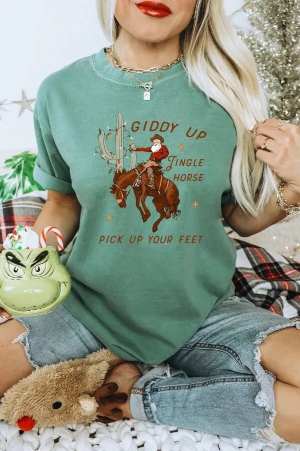 Футболка Giddy Up Jingle Horse Comfort Colors в стиле вестерн ковбой Рождество Санта-Клаус