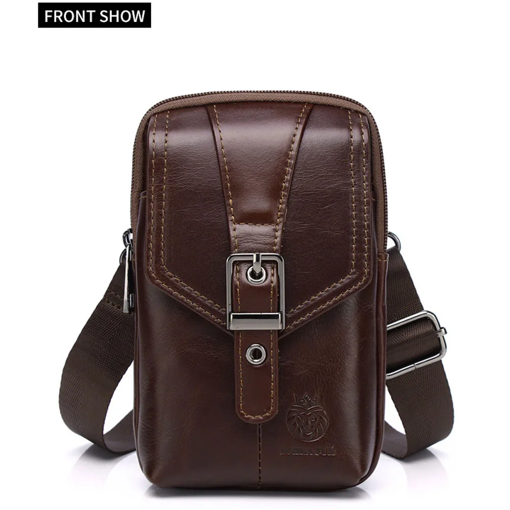 New Men Genuine Leather Waist Pack Fashion Vintage Belt Pouch Multifunction Travel Phone  Bag Small Shoulder Bags