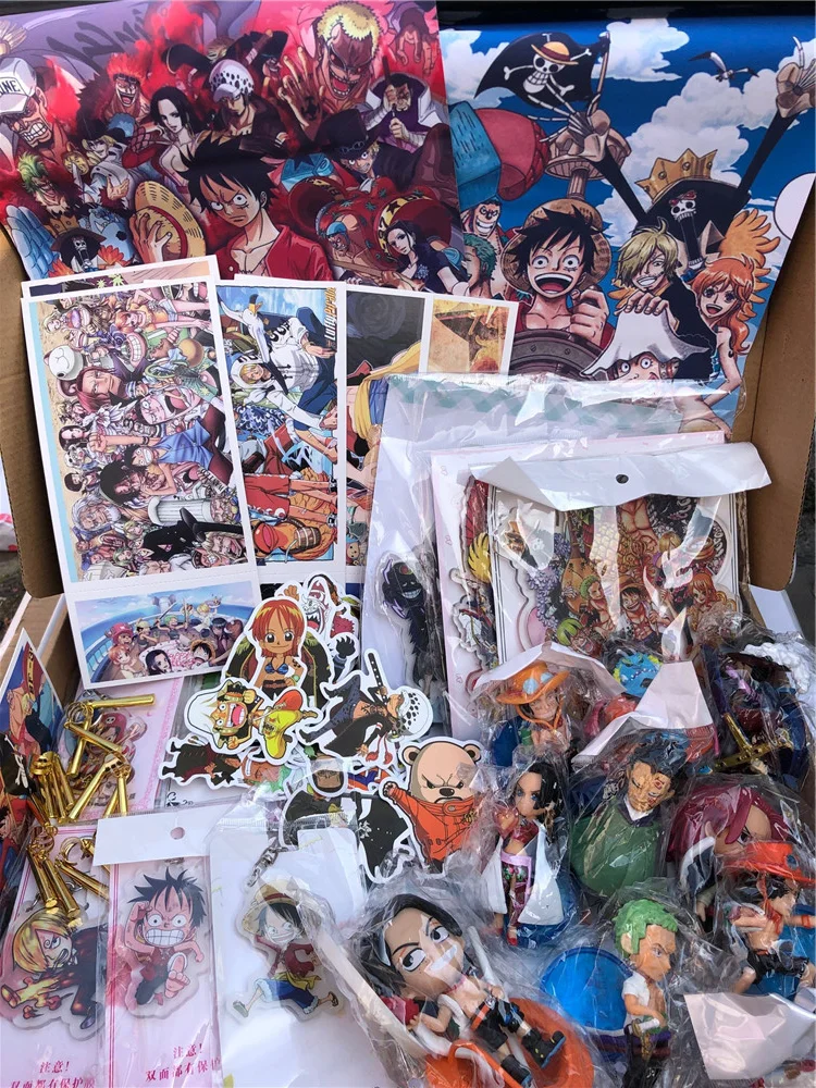 

Anime Luffy Ace Zoro Sanji Gifts Box Poster Stickers Keychain Acrylic Stand PVC Action Figure Collection Birthday