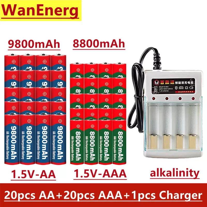 

NEW2023 1.5V rechargeable battery, AAA 8800mah + AA 9800mah, alkaline technology, suitable for remote control, toys / computers,