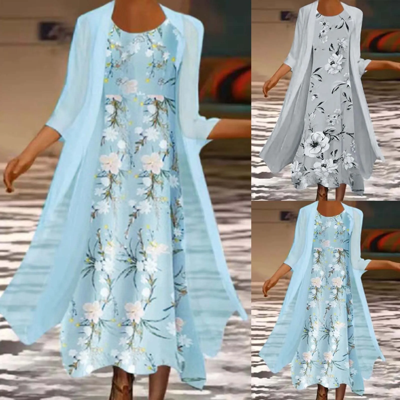 

Женское Повседневное платье, женское платье без рукавов с круглым вырезом и принтом, фатиновый кардиган с коротким рукавом, женское свободн...