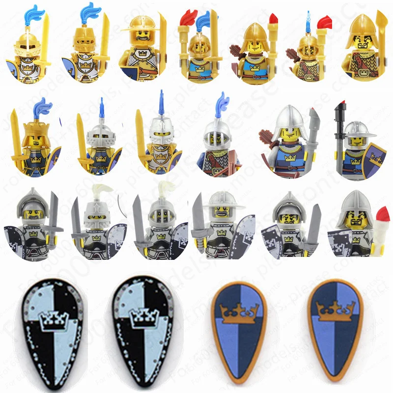 

White Crown Blue Crown Golden Knight Soldier Middle Knight Series Flip face shape DIY puzzle building blocks human child early e