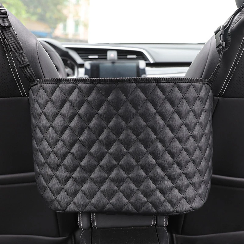 

Car Interior Flexibility Leather Seats Middle Storage Hanging Net Pocket Multifunctional Organizer Handbag Holder Accessories