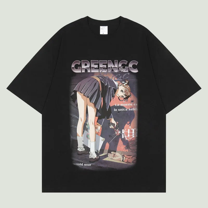 

Streetwear Cartoon Anime Girl Killer Printed Oversized T Shirt Men Hip Hop Harajuku Summer Cotton Loose Short Sleeve Tees Unisex