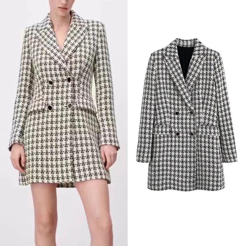 

Весна 2022, Женский клетчатый Длинный блейзер, костюмы с длинным рукавом, двубортные приталенные блейзеры, пальто, шикарные топы