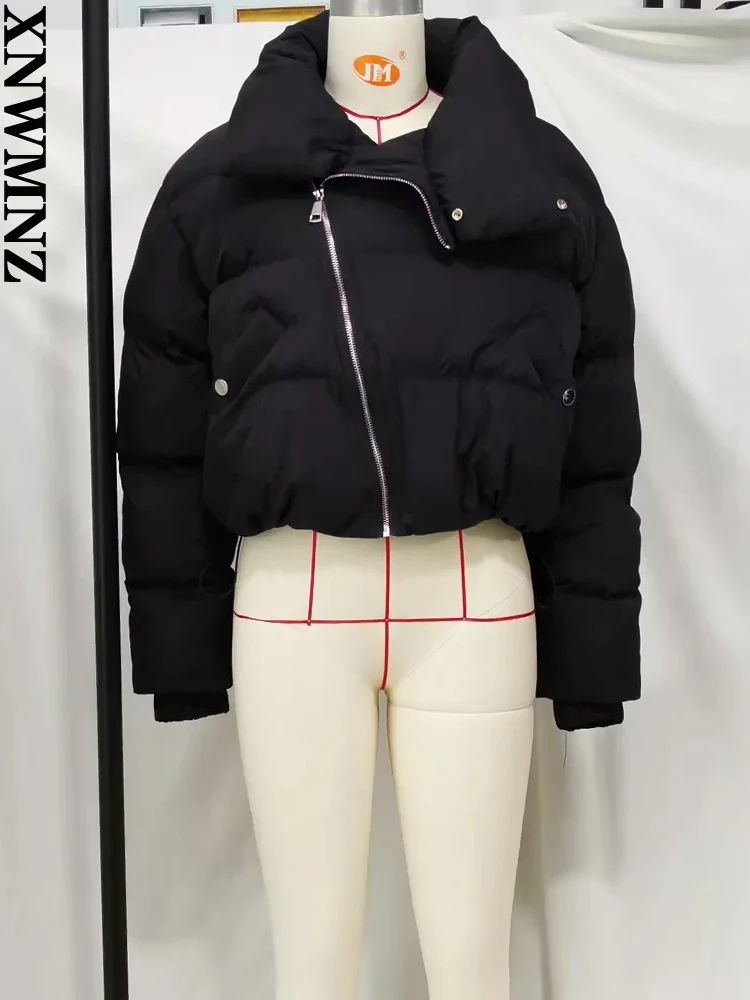 XNWMNZ 2022 women fashion tooling slant zipper cotton clothing female bread wind fluffy design warm parka short coat chic top