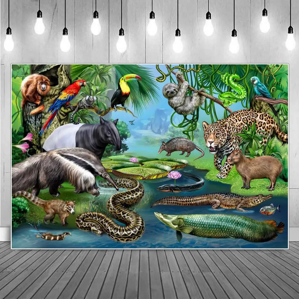 

Tropical Jungle Animals Backgrounds Spring Valley Forest Crocodile Boa Scenery Portrait Photography Baby Photographic Backdrops