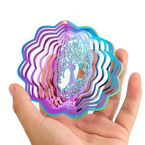 Ветряной Спиннер из нержавеющей стали с градиентным цветом «Древо жизни», 3D вращающаяся подвеска-Ловец, домашний декор, отпугиватель птиц для сада