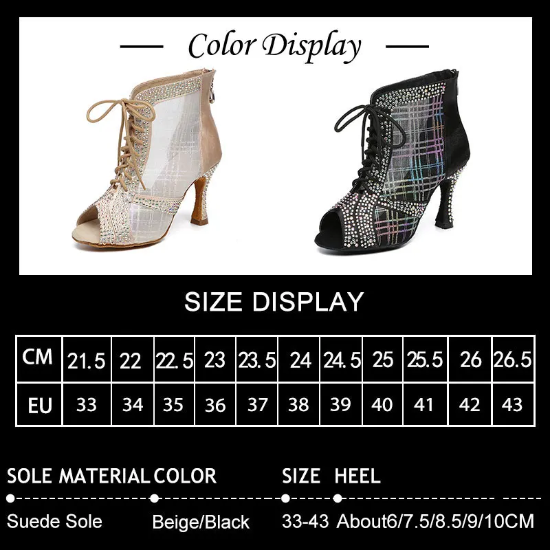 SWDZM New Women's Latin Dance Shoes Breathable Ladies High Heels Ballroom Party Dancing Shoes Tango Performance Dance Boots