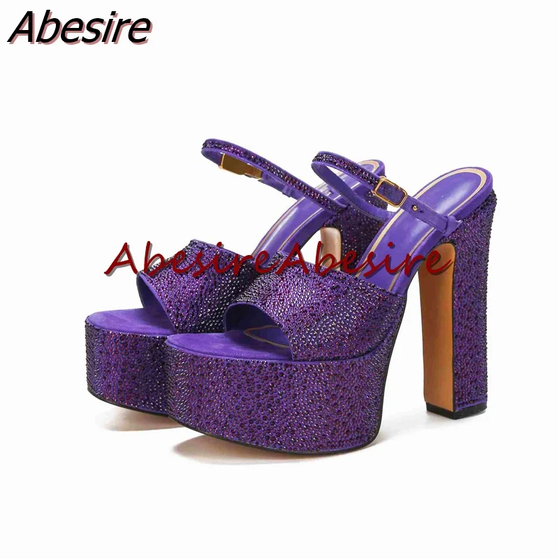

Новинка летние фиолетовые женские Босоножки с открытым носком на платформе для воды на толстом каблуке с пряжкой и ремешком на высоком каблуке привлекательные женские босоножки
