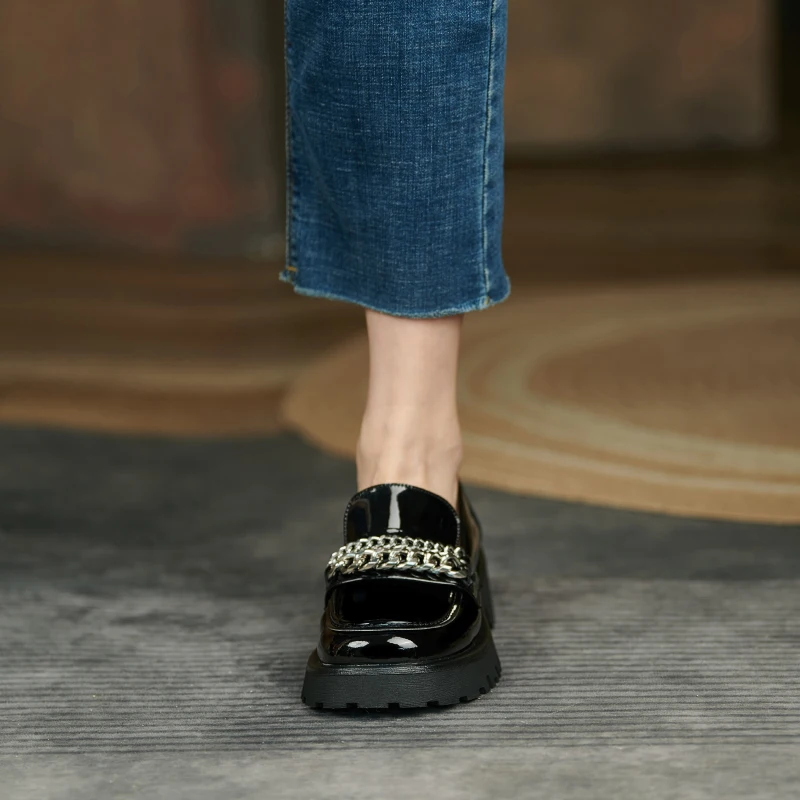 

2022 Spring Genuine Leather Women‘s Shoes Platform Heels Shoes Round Toe Slip-On Loafers Shoes for Women Flats Platform Shoes