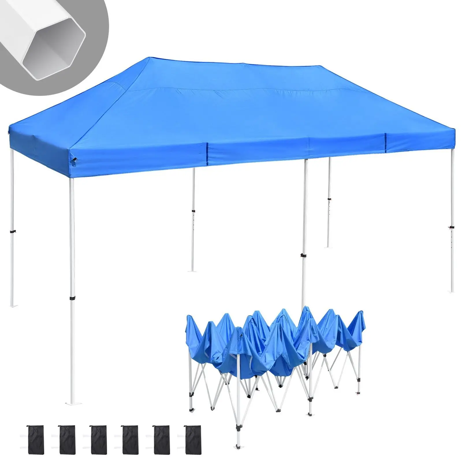 

10X20ft Oxford Fabric Pop Up Canopy UV-resistant Water-proof Gazebo Navy Blue