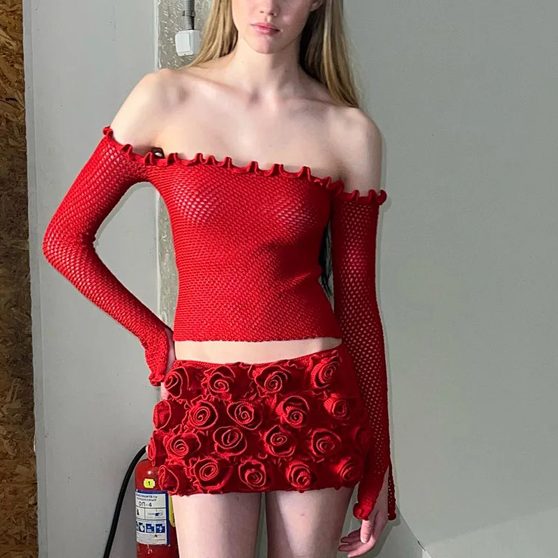 

2023 autumn and winter new one-shoulder long-sleeved woolen babes all-match tops Y2K women's elegant and luxurious Vestidos