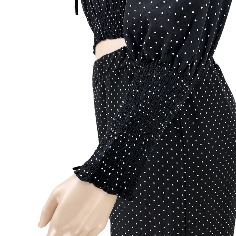 Plus Size Women Clothing 2 Piece Set Outfits Dot Print Elastic Waist Top Casual Wide Leg Pants Fall Wholesale 3xl 4xl 5xl 6xl