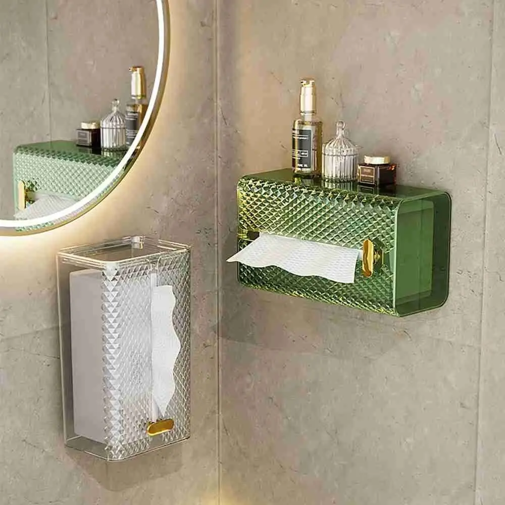 

Creative Durable Large Capacity Wall Mounted Punch-free Adhesive Paper Holder Tissue Box Napkin Organizer Paper Towel