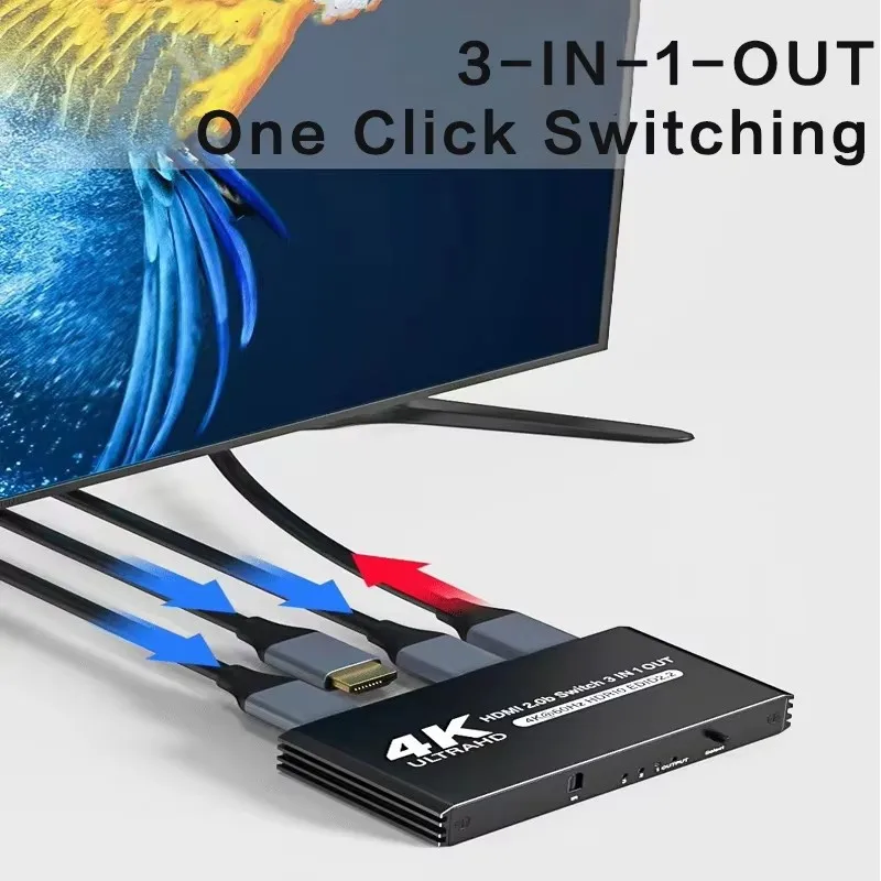 4K HDMI-совместимый коммутатор с ИК-пультом дистанционного управления 3 в 1 выход 3x1 HDMI-совместимый переключатель не требует разъема питания Поддержка HDCP2.2 HDR (art.: 3920c91a2b9ac) - 3920c91a2b9ac