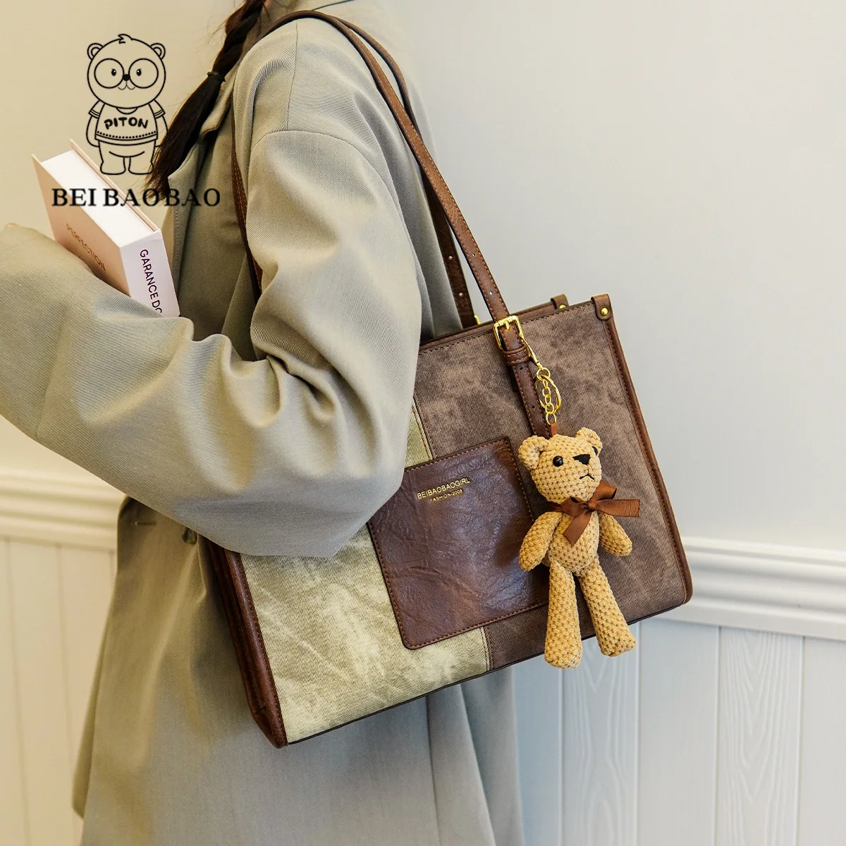 

Beibaobao Вместительная женская сумка-тоут на одно плечо, новинка 2024, модная женская сумка, повседневная универсальная дорожная сумка