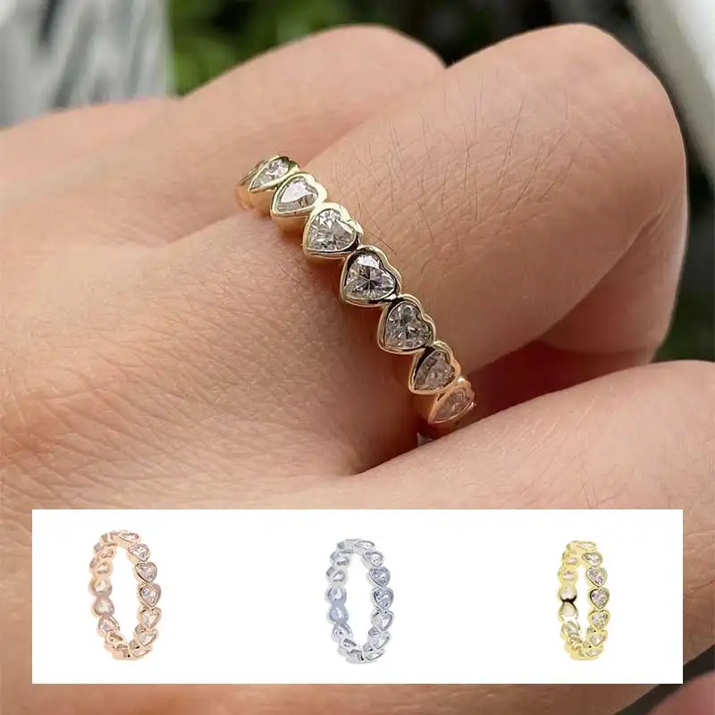 

New Fashion Silver Color Ring Love Heart Crown Wishbone Finger Rings Clear CZ Stackable For Women Wedding Jewelry Gift Dropship
