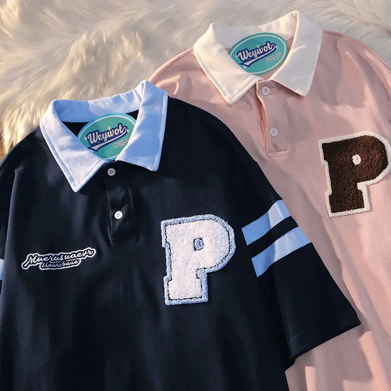 Футболка-поло женская с вышивкой рубашка из хлопка коротким рукавом Модная