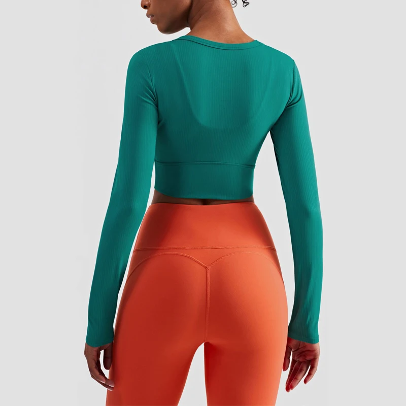 Lulu Yoga Fitness Crop Top Gym Sport Women Top Jogging Naked Printing Sportswear Women's Long Sleeve Top Wholesale Custom Logo