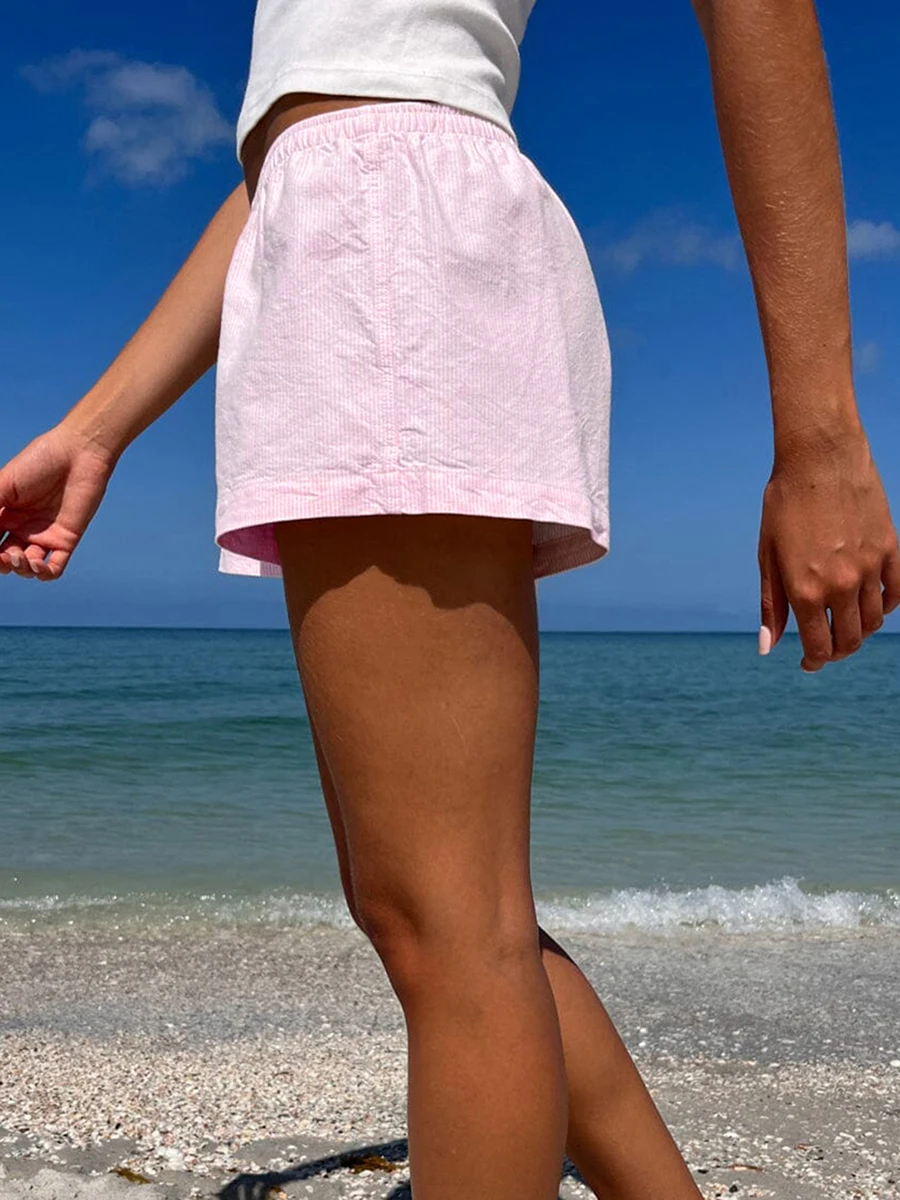 Женские клетчатые шорты-боксеры Y2k с эластичной талией и широкими штанинами