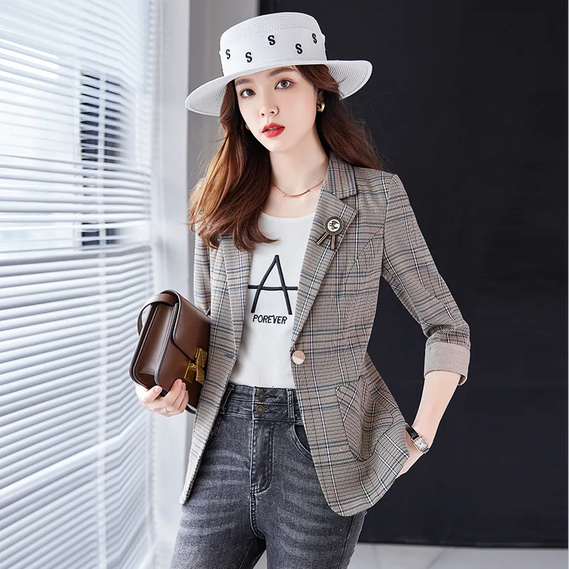 Клетчатый маленький костюм женская верхняя одежда новинка 2024 корейская мода