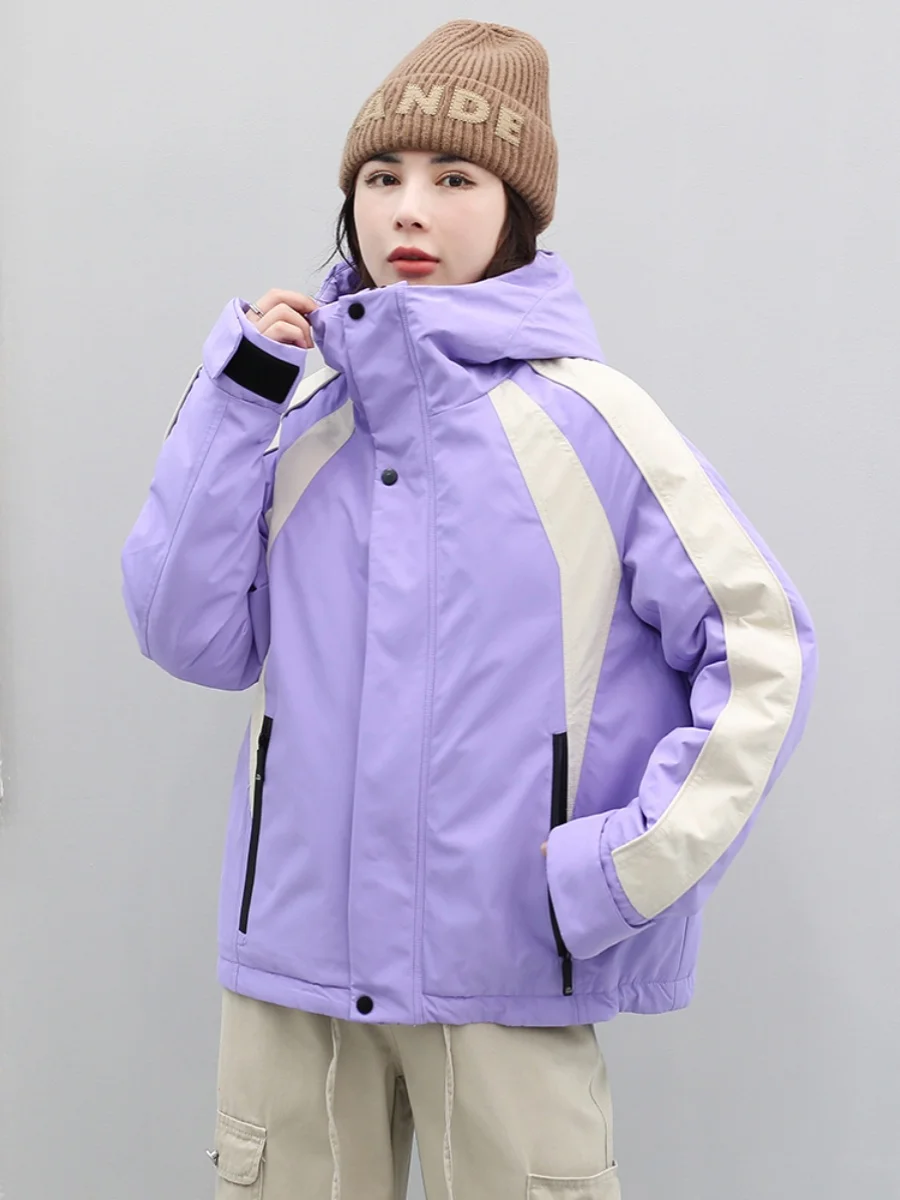 Зимний короткий пуховик женский 2024 модная лоскутная зимняя куртка с капюшоном