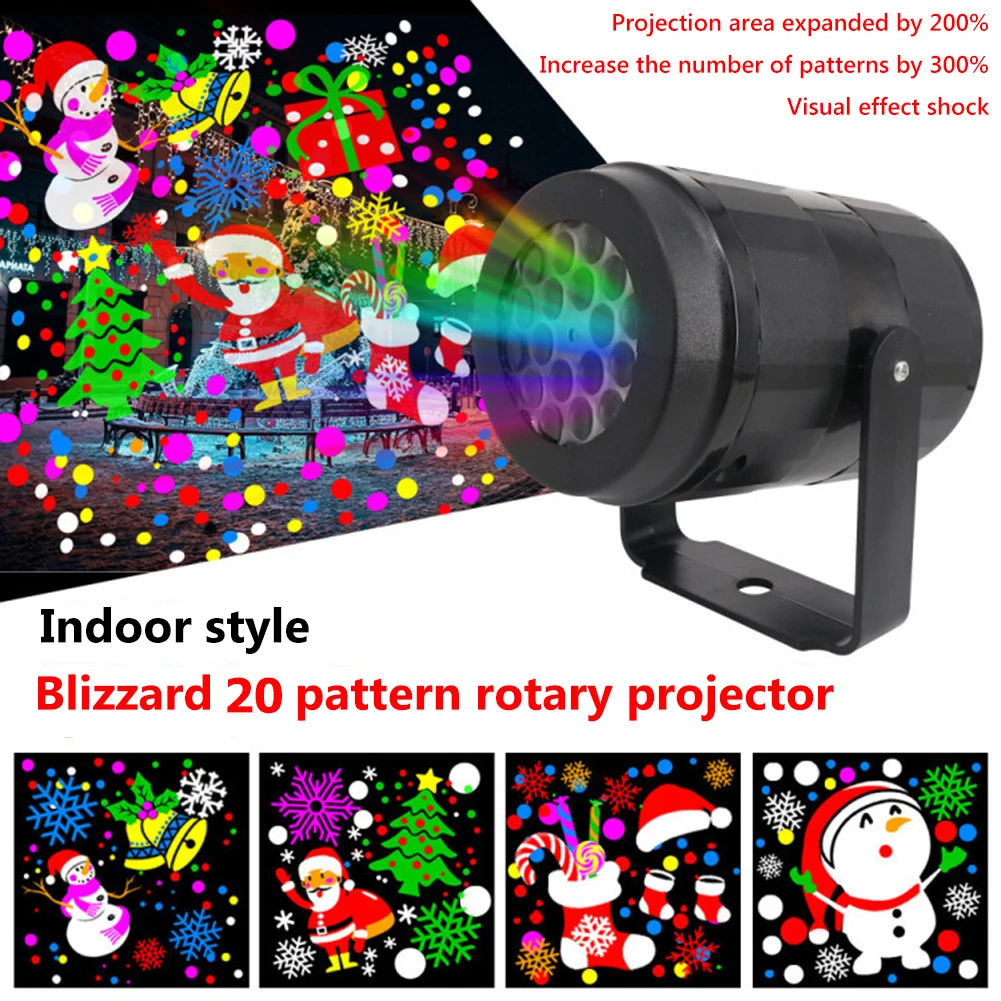 

LED Laser Projector Light 16/20 Patterns New Year Christmas Decoration Snowflake Elk Projection Lamp Stage Indoor Lighting Decor